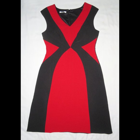 London Style Collections Red/Black V Neck Career Business Dress Size 8 - Picture 3 of 9